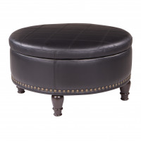 OSP Home Furnishings BP-AUOT32-B3 Augusta Round Storage Ottoman in Black Bonded Leather